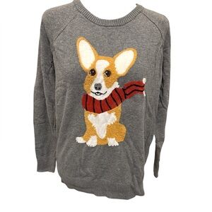 Torrid Gray Sweater with Corgi and Scarf Design